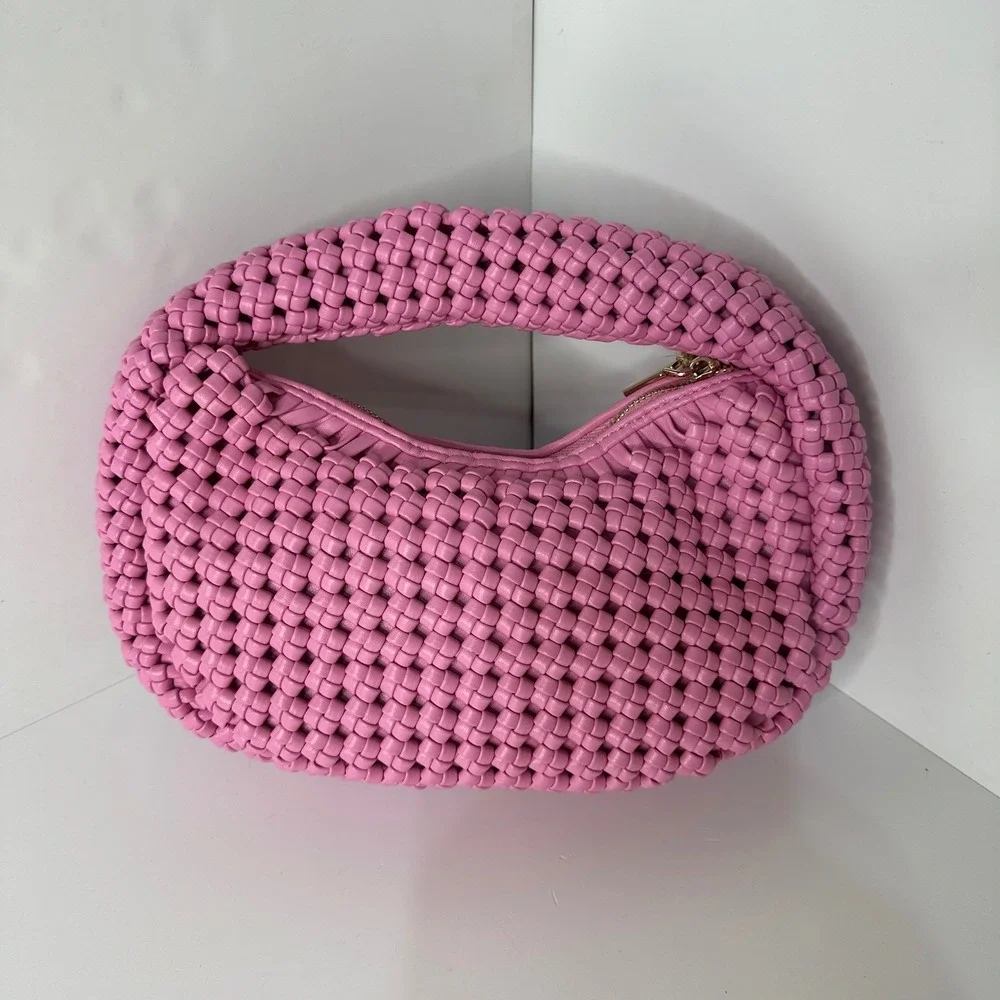 Sincerely Jules Bright Pink Woven Small Handbag Shoulder Bag Feminine Summer NEW